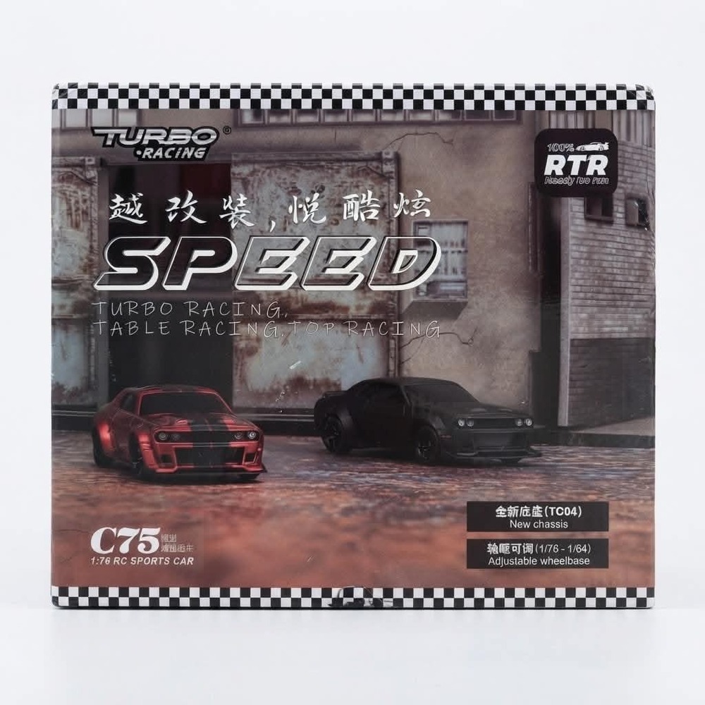 Turbo Racing C75 1:76 Micro RC Drift Sports Car RTR Black TC04 Chassis Open Box